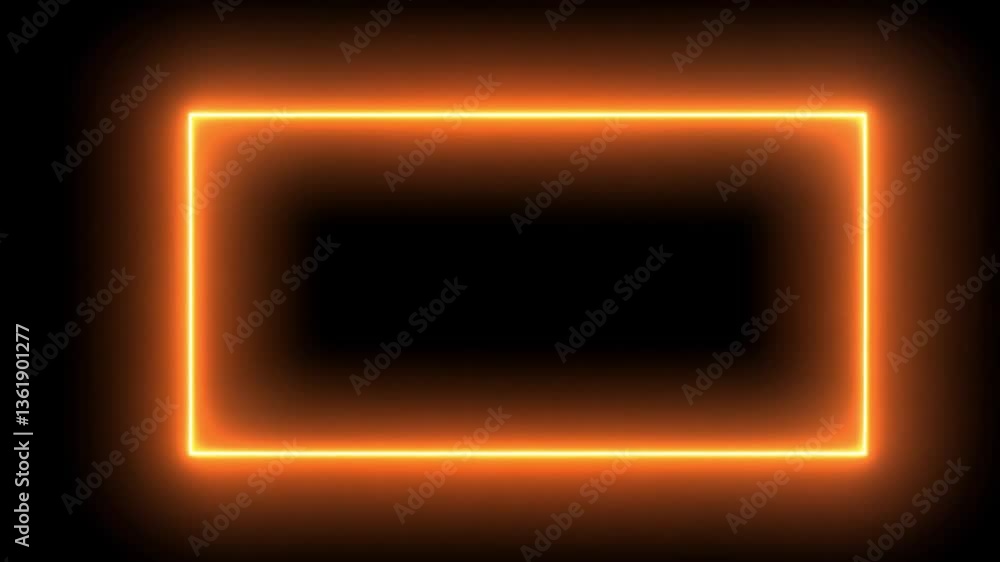 Glowing Orange Neon Rectangle Frame on Black Background Glowing Orange Neon Rectangle Frame on Black Background