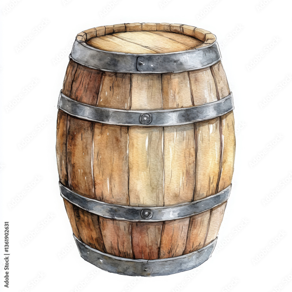 Fototapeta premium A wooden barrel with a metal band around it