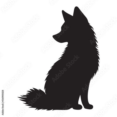 Black Fox Vector Illustration Sitting with Tail in a Cute Cartoon Style