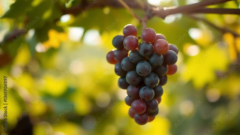 Ripe Grapes Hanging on Vine: Close-Up of Juicy Fruit in Sunlight