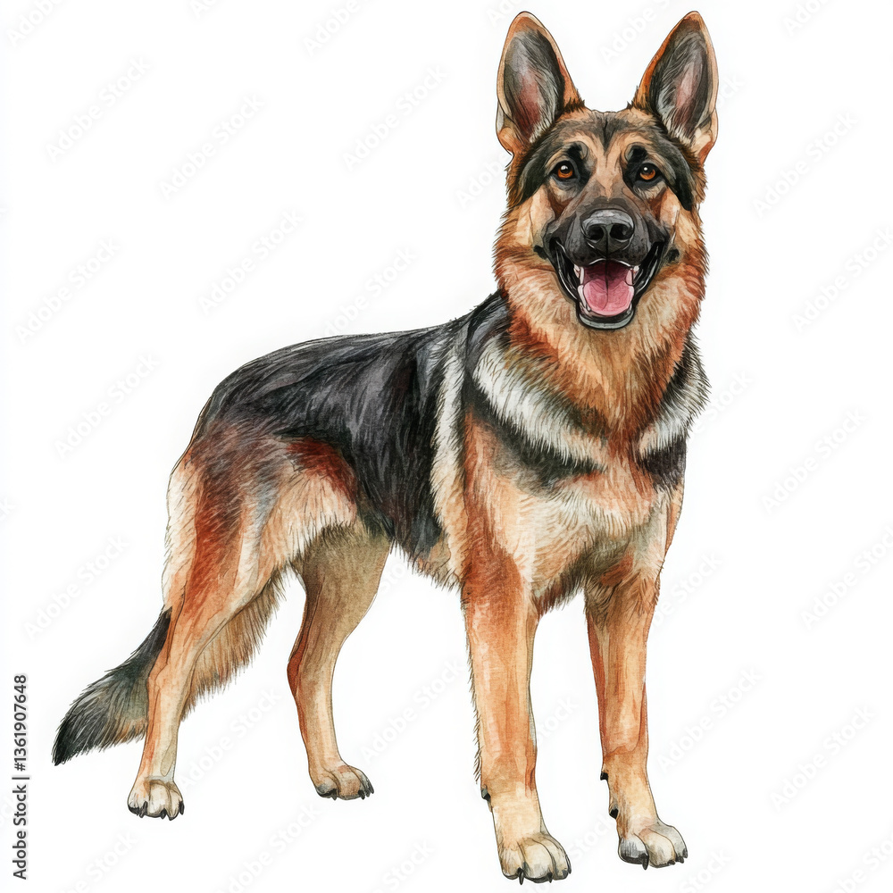 A german shepherd dog is standing on a white background A german shepherd dog is standing on a white background