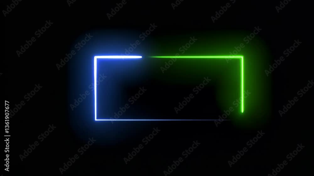 Neon Rectangle Frame: Green and Blue Glowing Lines on Black Background Neon Rectangle Frame: Green and Blue Glowing Lines on Black Background
