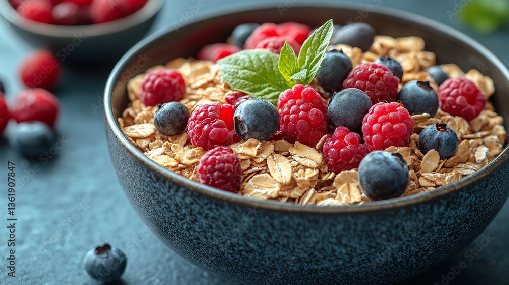 bowl of muesli with berries bowl of muesli with berries
