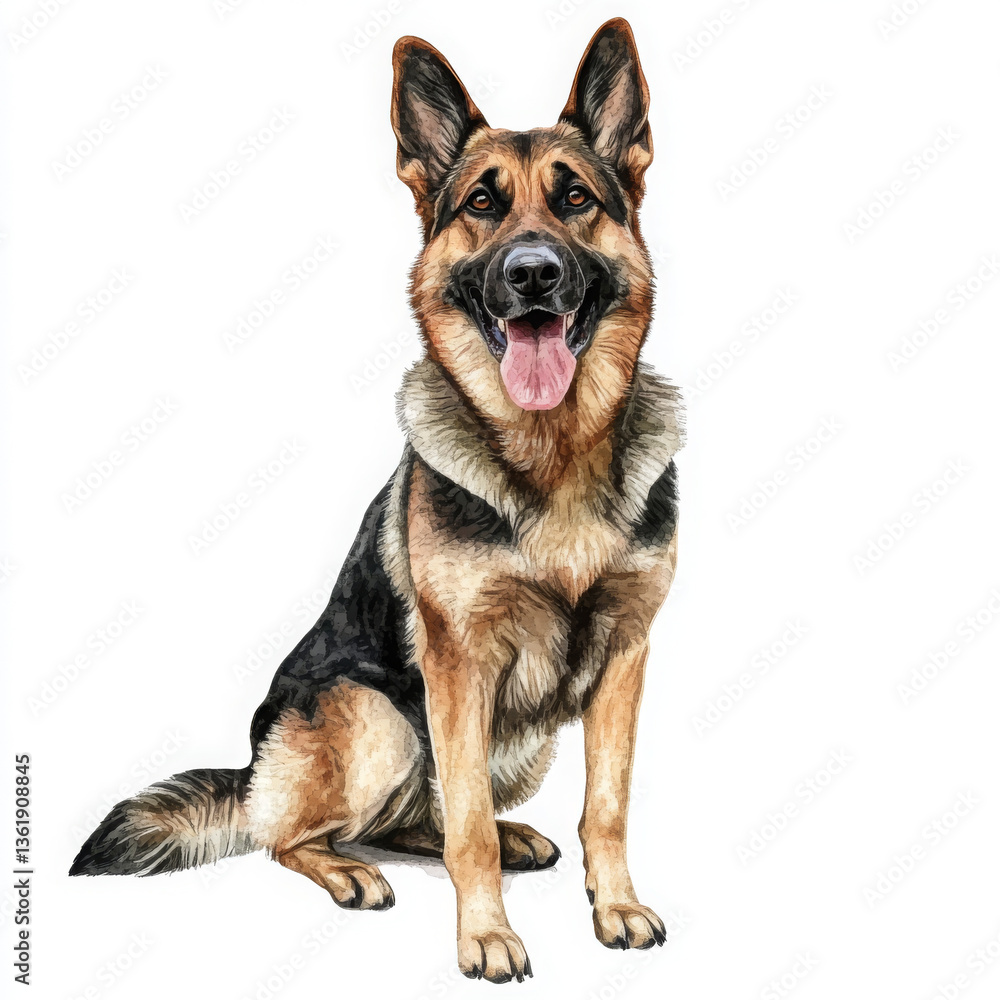 A German Shepherd dog is sitting on a white background A German Shepherd dog is sitting on a white background