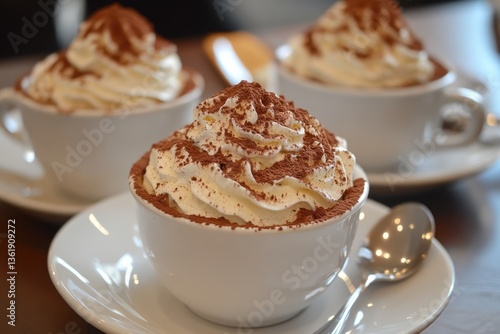 Trino il Bicerin Torinese. Piedmont Cafe for Coffee Drink Chocolate Cream Dessert in Italy