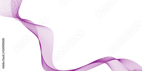 Purple wave line ribbon isolated, wave lines image for decoration design, elegant flowing purple silk fabric with, abstract purple soft light and airy texture creating a graceful abstract wave design.