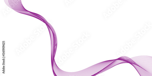 Purple wave line ribbon isolated, wave lines image for decoration design, elegant flowing purple silk fabric with, abstract purple soft light and airy texture creating a graceful abstract wave design.