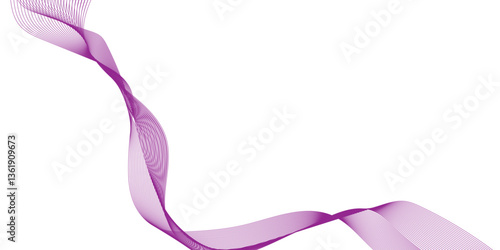 Purple wave line ribbon isolated, wave lines image for decoration design, elegant flowing purple silk fabric with, abstract purple soft light and airy texture creating a graceful abstract wave design.