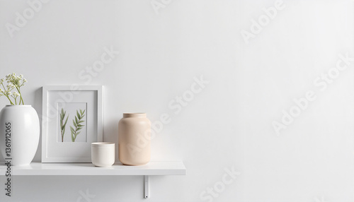Wallpaper Mural Minimalist shelf display with vases and botanical art for blogs, websites, interior design, home decor brochures, greeting cards, and lifestyle inspiration Torontodigital.ca