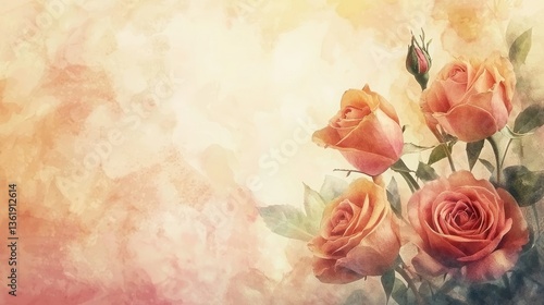 A bouquet of watercolor roses with a dreamy, faded background