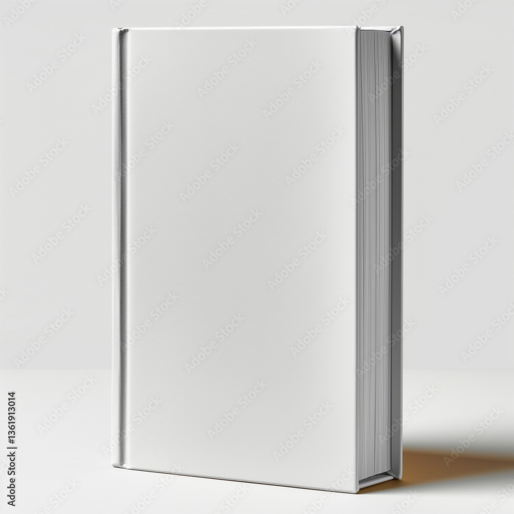 A blank hardcover book standing upright on a plain surface, exuding simplicity and minimalism. A blank hardcover book standing upright on a plain surface, exuding simplicity and minimalism.