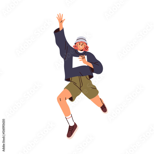 Happy young girl jumping up with smile, joy. Excited joyful energetic teenage...