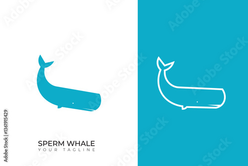 sperm whale silhouette logo design, sperm whale logo with blue color