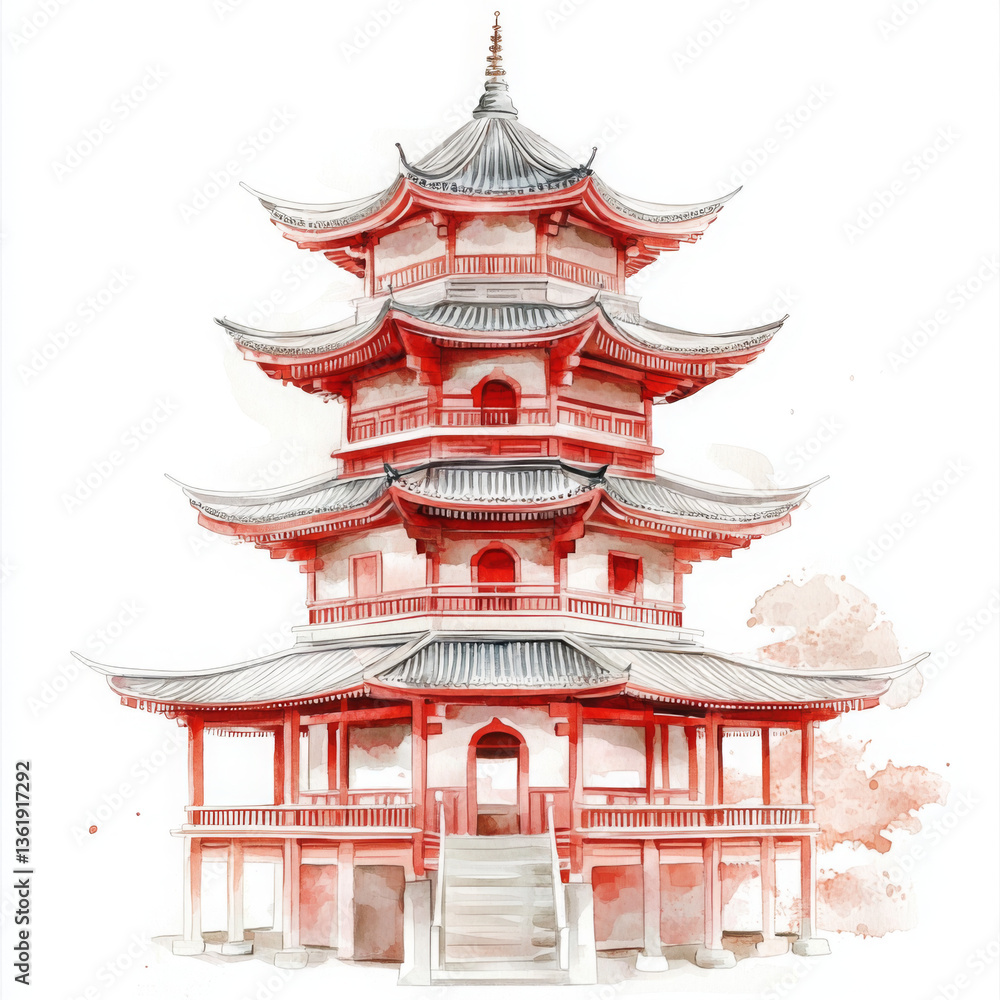 Obraz premium A red and white building with a red roof and white trim