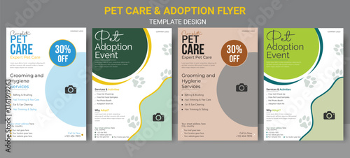 Pet care center flyer design template or pet adoption poster design. Professional Pet Clinic Flyer Vet and Animal Care Animal Rescue and Charity Flyer.