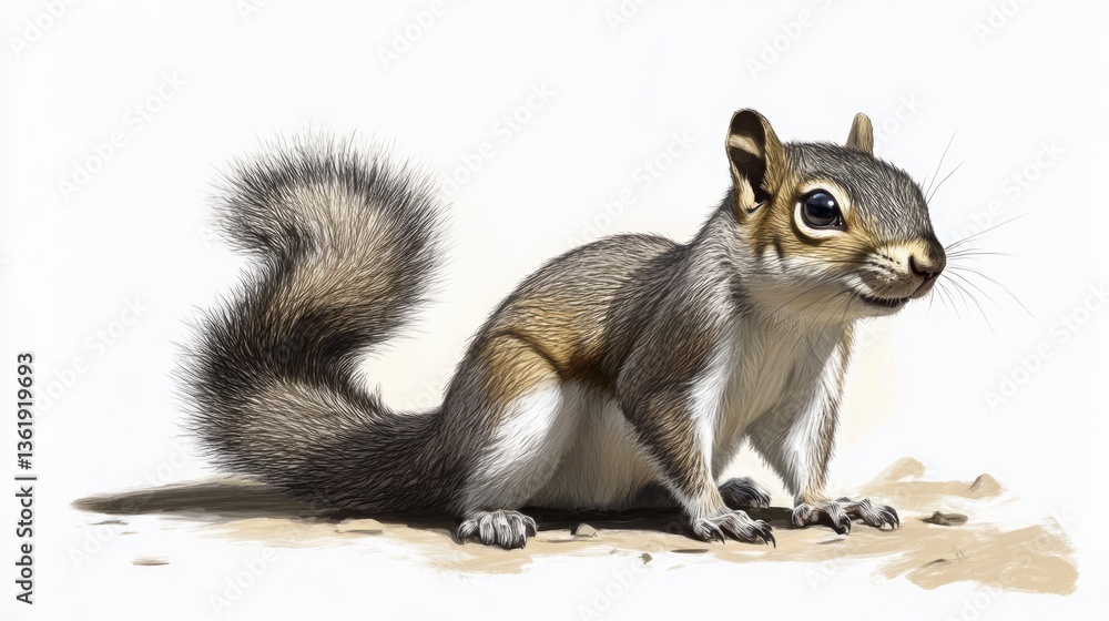 Fototapeta premium Western Gray Squirrel. Cute Wildlife Rodent with Grey Fur and Bushy Tail