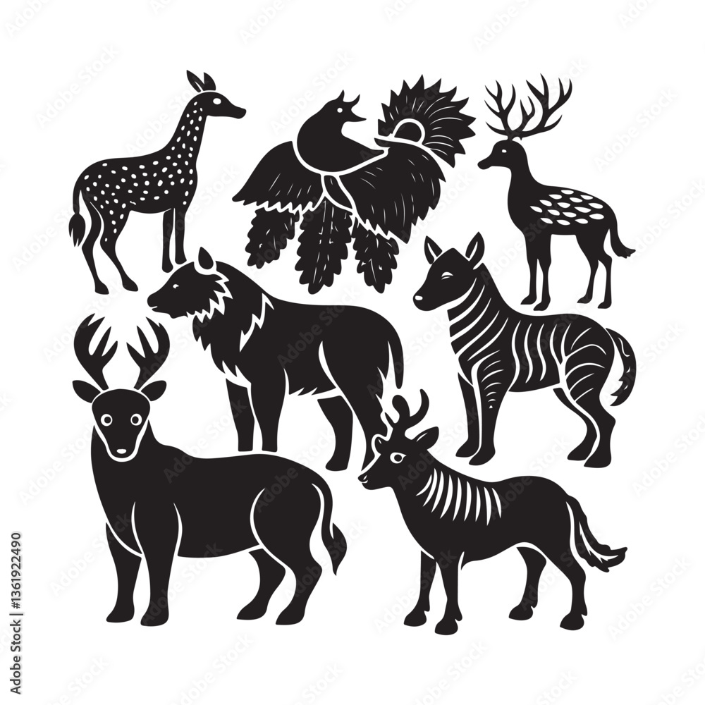 Fototapeta premium Cute animal silhouette set illustration