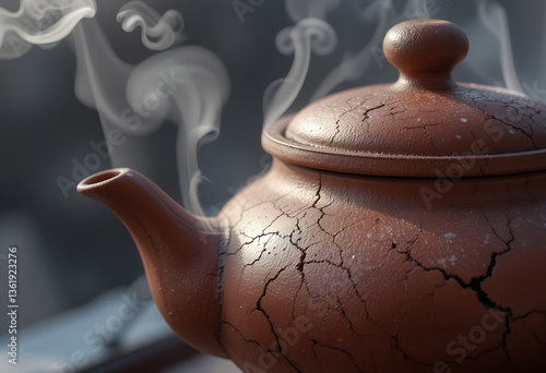 Wallpaper Mural Cracked Clay Teapot with Steam Rising in Cold Air Torontodigital.ca