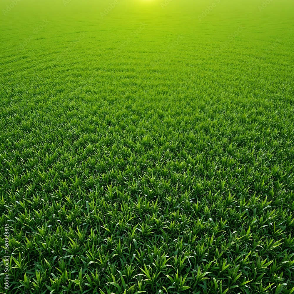 Obraz premium Green grass field under a clear blue sky with a natural landscape