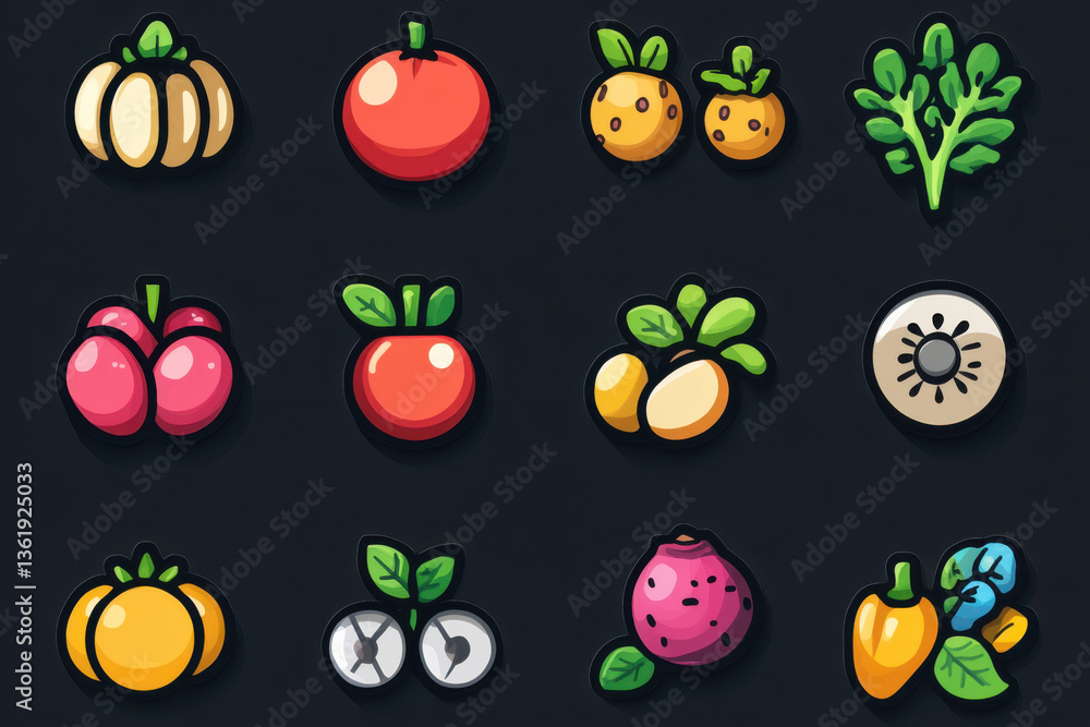 Fototapeta premium Farm Fresh Vegetable Icons