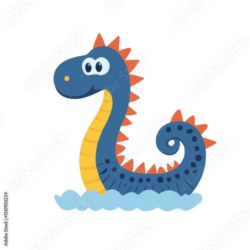 2D flat vector illustration Loch Ness monster icon isolated on a white background.

