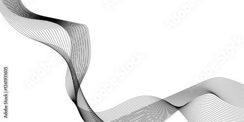 abstract background with wave line, black gradient curve shape isolated on white background, a drawing of wavy lines on a white background, representing invisible movement and speed focus on.