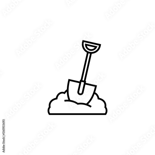 Shovel in dirt. Sand, ground and spade icon. Vector isolated illustration on a white background.