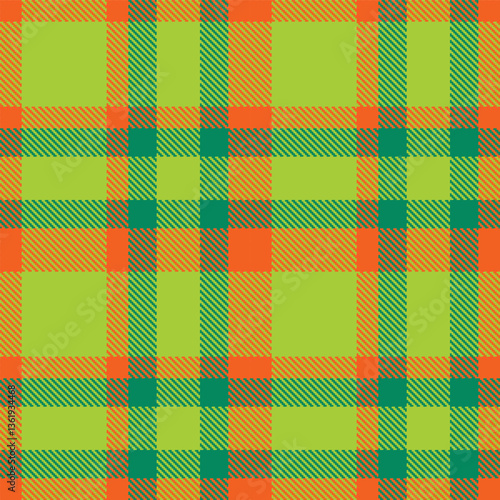 Deep Bright Orange and Dark Snot Green Seamless Tartan Textile Design
