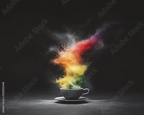 Colorful powder exploding from a cup.