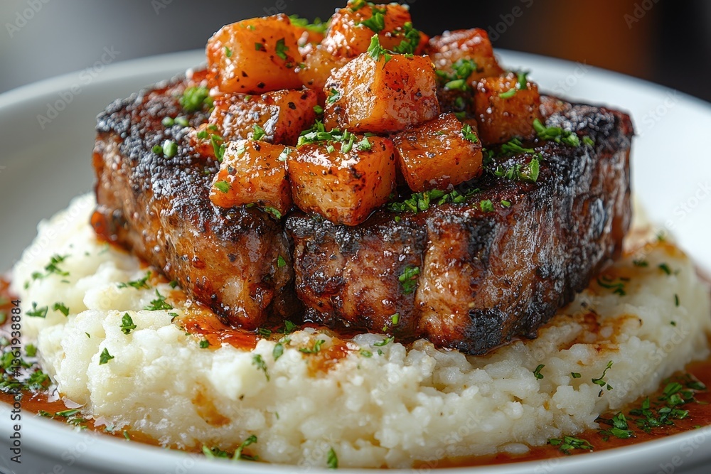 A Deliciously Prepared Meal Of Meat And Mashed Potatoes A Deliciously Prepared Meal Of Meat And Mashed Potatoes
