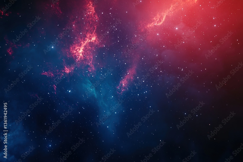 Naklejka premium Vibrant cosmic nebula in rich blue and red hues for astronomical themes