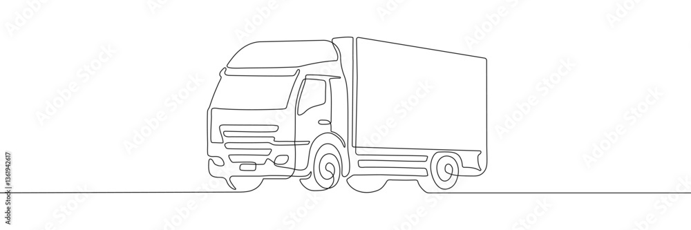 Minimalist one-line illustration of a cargo truck, depicting a simple and modern outline design suitable for logistics, transport, and delivery themes Minimalist one-line illustration of a cargo truck, depicting a simple and modern outline design suitable for logistics, transport, and delivery themes