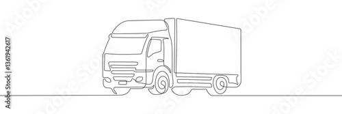 Minimalist one-line illustration of a cargo truck, depicting a simple and modern outline design suitable for logistics, transport, and delivery themes