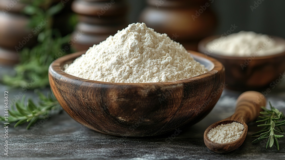 flour in a bowl on white background flour in a bowl on white background