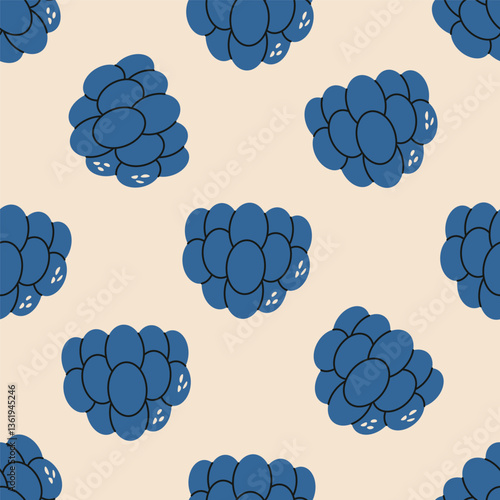 Blackberry seamless pattern. Cartoon black berries bramble endless background for wrapping paper, ripe organic forest fruit. Vector blackberries texture