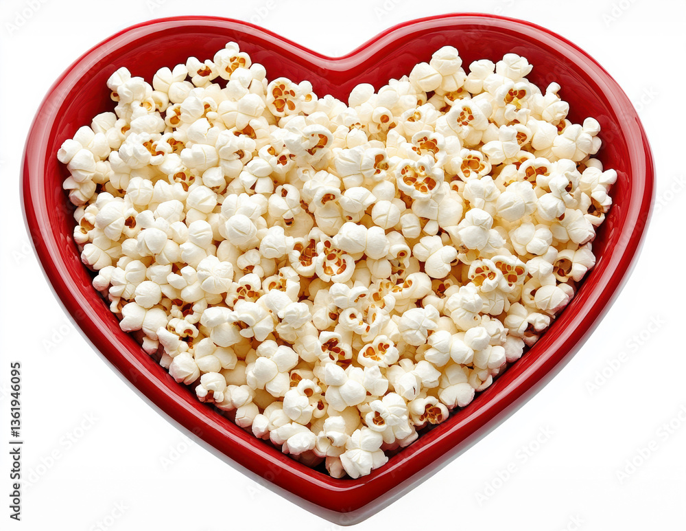 Fresh popcorn served in a heart-shaped bowl for a cozy movie night at home with friends or family Fresh popcorn served in a heart-shaped bowl for a cozy movie night at home with friends or family