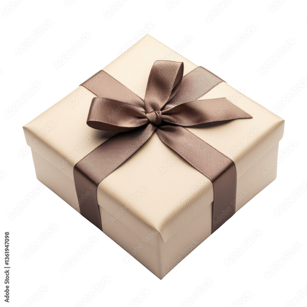 Obraz premium Elegant Cream Gift Box with Brown Ribbon on a white background.