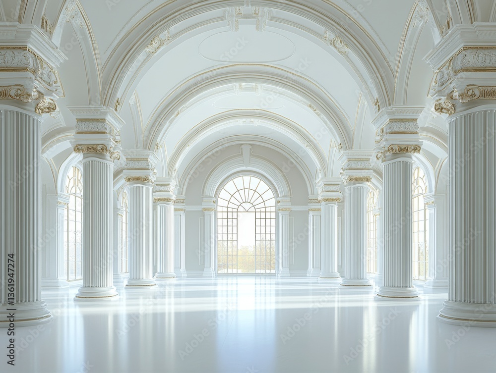 A vast interior highlighted by impressive columns and tall windows, showcasing an empty 3D rendered space, suitable for architectural designs or event planning, with a bright and open feel A vast interior highlighted by impressive columns and tall windows, showcasing an empty 3D rendered space, suitable for architectural designs or event planning, with a bright and open feel
