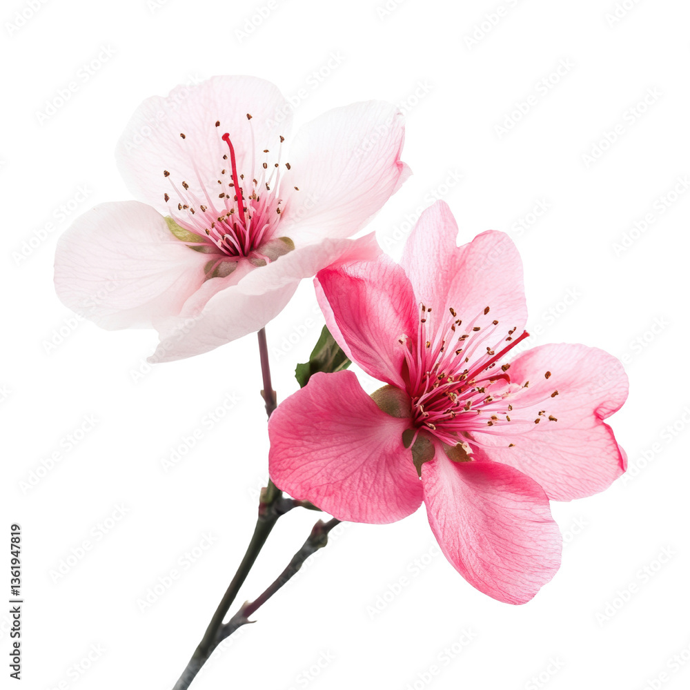 Naklejka premium Elegant Pink and White Blossom Duo on Isolated Background