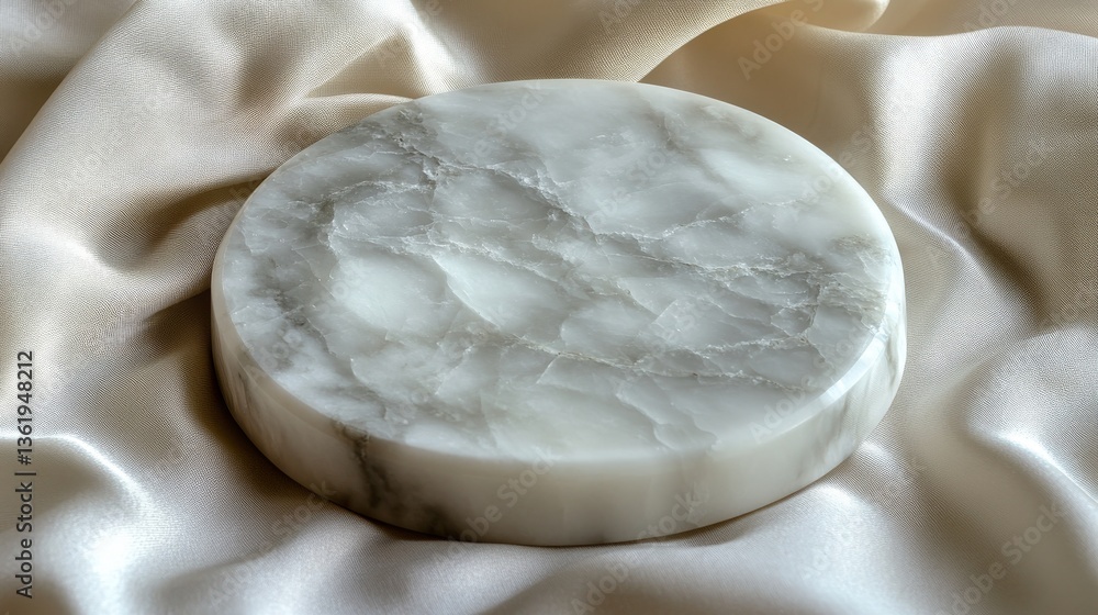 A pristine, suspended marble pedestal rises from undulating silk fabric clouds, bathed in ethereal morning light, creating an elegant minimalist display with soft shadows and pearl highlights A pristine, suspended marble pedestal rises from undulating silk fabric clouds, bathed in ethereal morning light, creating an elegant minimalist display with soft shadows and pearl highlights