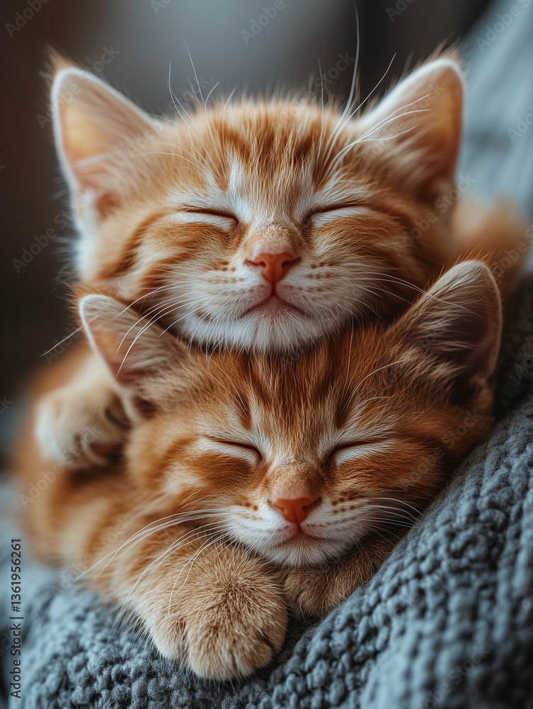 Fototapeta premium Stacked Kittens in Cozy Setting