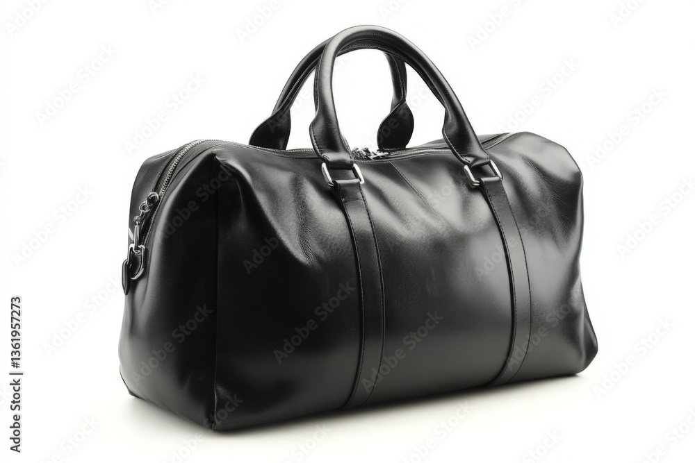 Sleek black leather duffel bag showcasing modern design for travel and storage needs Sleek black leather duffel bag showcasing modern design for travel and storage needs