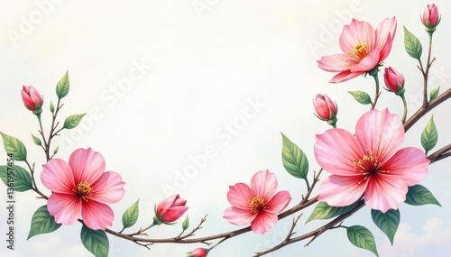 Delicate watercolor blooms, intertwined vines, soft pastel hues, floral, seamless
