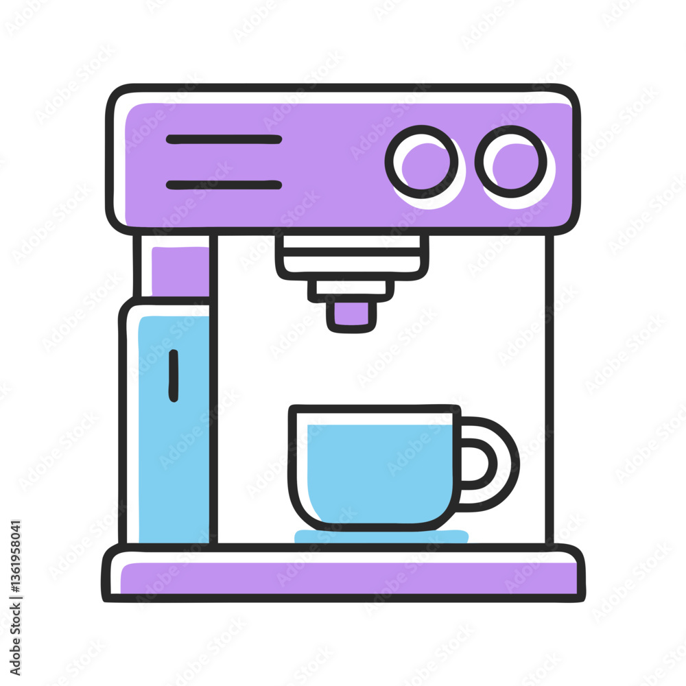 Icon of charming coffee maker illustration with cup in pastel colors Icon of charming coffee maker illustration with cup in pastel colors