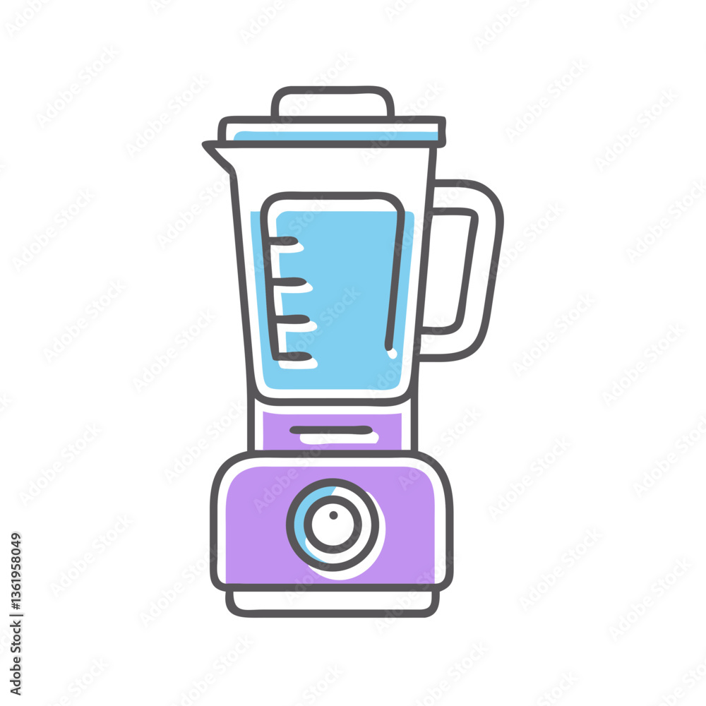 Icon of vibrant blender illustration with measuring markings and glass jar in pastel colors Icon of vibrant blender illustration with measuring markings and glass jar in pastel colors