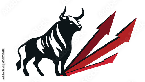 Bullish Run Trade Exchange. Bull and Red Up Arrows Graph. Price Chart Global Economy Stocks Vector Illustration Print