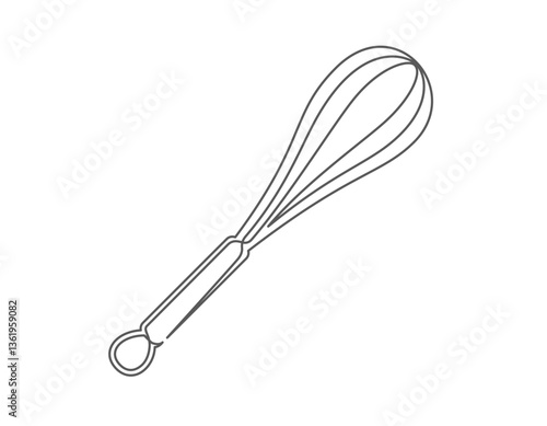 Whisk continuous one line icon isolated on white background. Bakery symbol art drawing. Whisk design outline. Editable stroke. Vector illustration