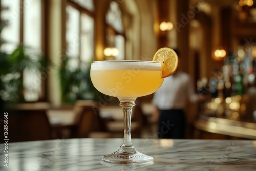 Wallpaper Mural Elegant cocktail with lemon garnish served in a stylish lounge during evening hours Torontodigital.ca