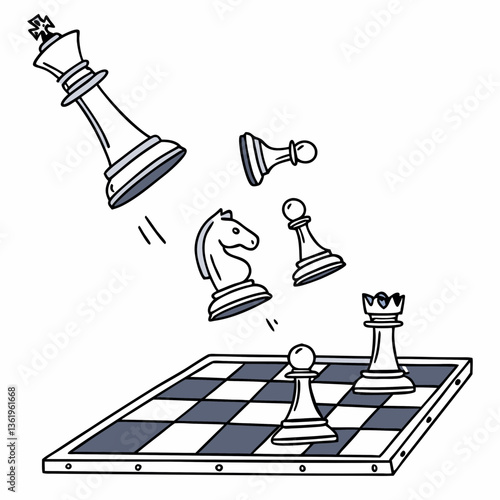 Falling Chess Pieces on Board – Dynamic PNG with Transparent Background.