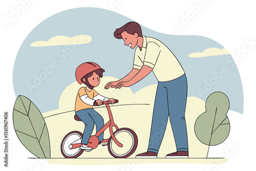 Father teaching his son how to ride a bike, sharing a joyful moment outdoors, bonding and learning together Fathers Day Background
